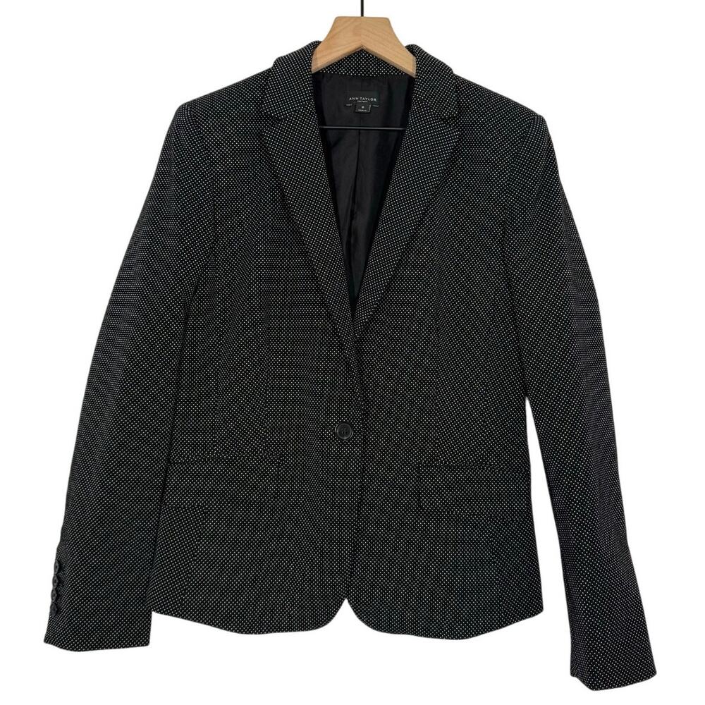 Ann Taylor Blazer Size 10 Black Mini Polka Dot Single Button Work‎ Career Casual